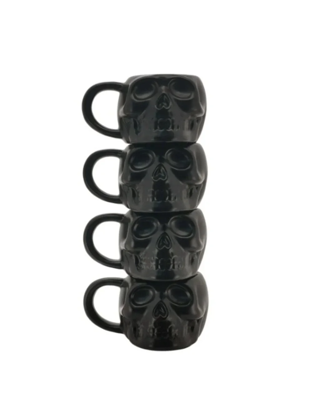 NEW Skull Mug Set of 4 Stackable Mugs Dia De Los Muertos Skulls Halloween Stonew